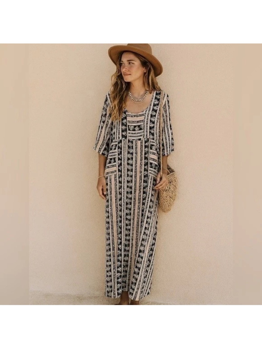 Hailey &Co Striped Boho Maxi Dress in Pink Black Floral Size M